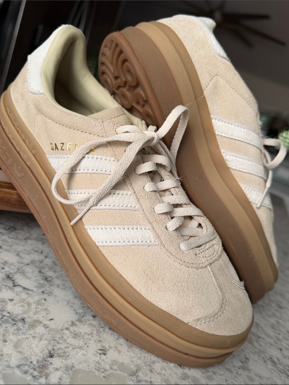Adidas Gazelle Platform Sneakers - Cream & Tan